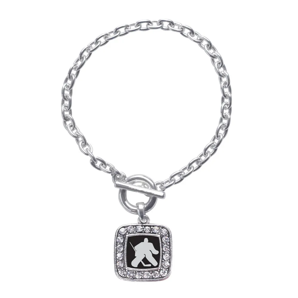 Silver Goalie Square Charm Toggle Bracelet