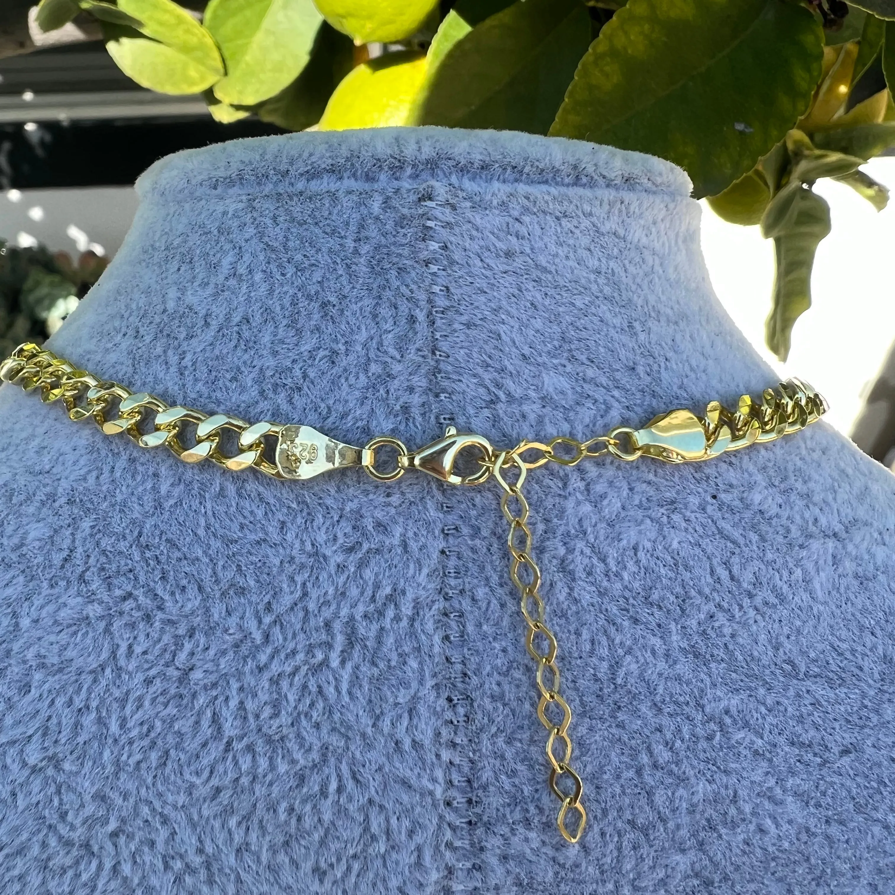 Silver gold plated curb link emerald choker