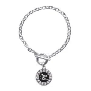 Silver Good Vibes Circle Charm Toggle Bracelet