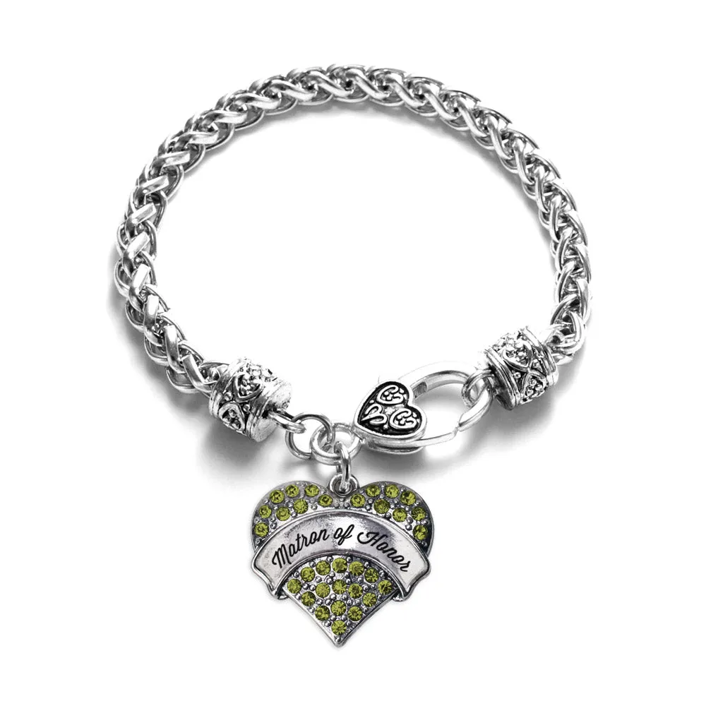 Silver Green Matron of Honor Green Pave Heart Charm Braided Bracelet