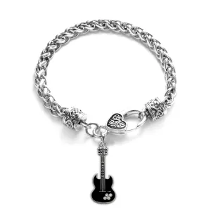 Silver Guitar Charm Braided Bracelet