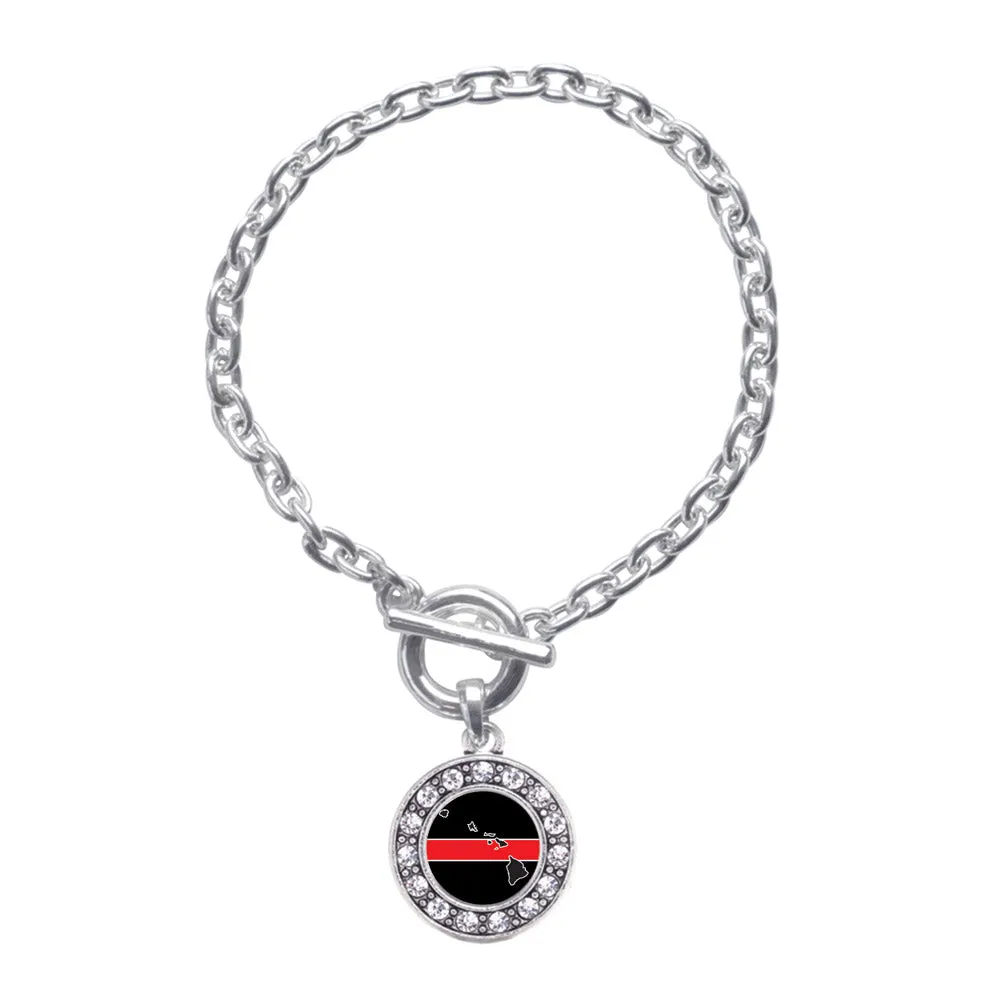 Silver Hawaii Thin Red Line Circle Charm Toggle Bracelet