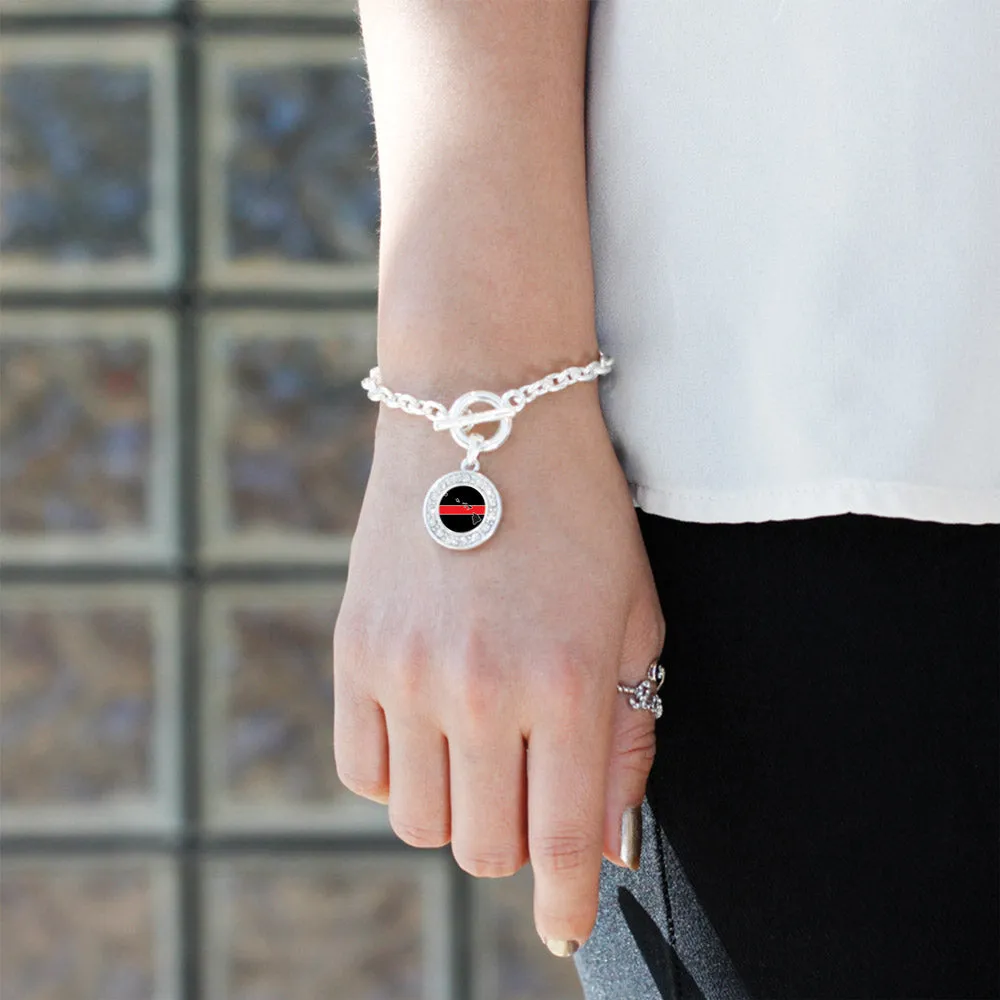 Silver Hawaii Thin Red Line Circle Charm Toggle Bracelet