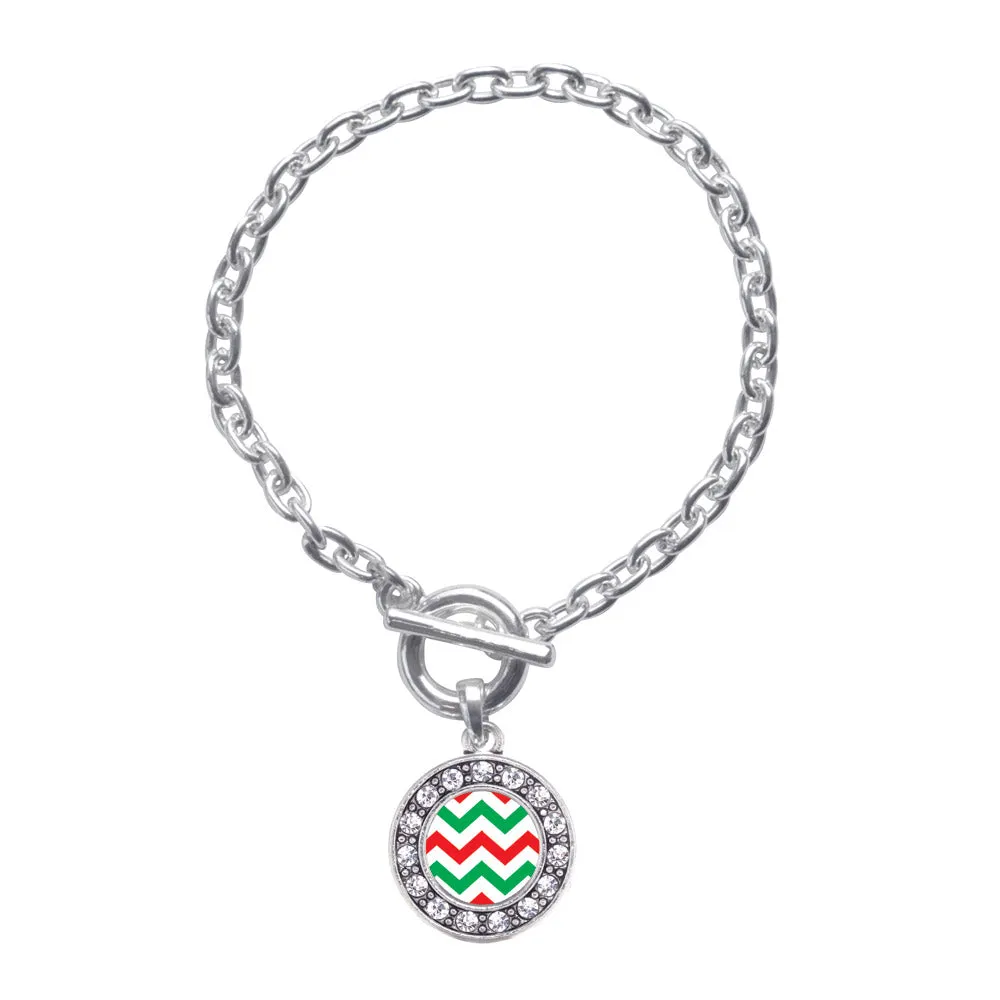 Silver Holiday Chevron Circle Charm Toggle Bracelet