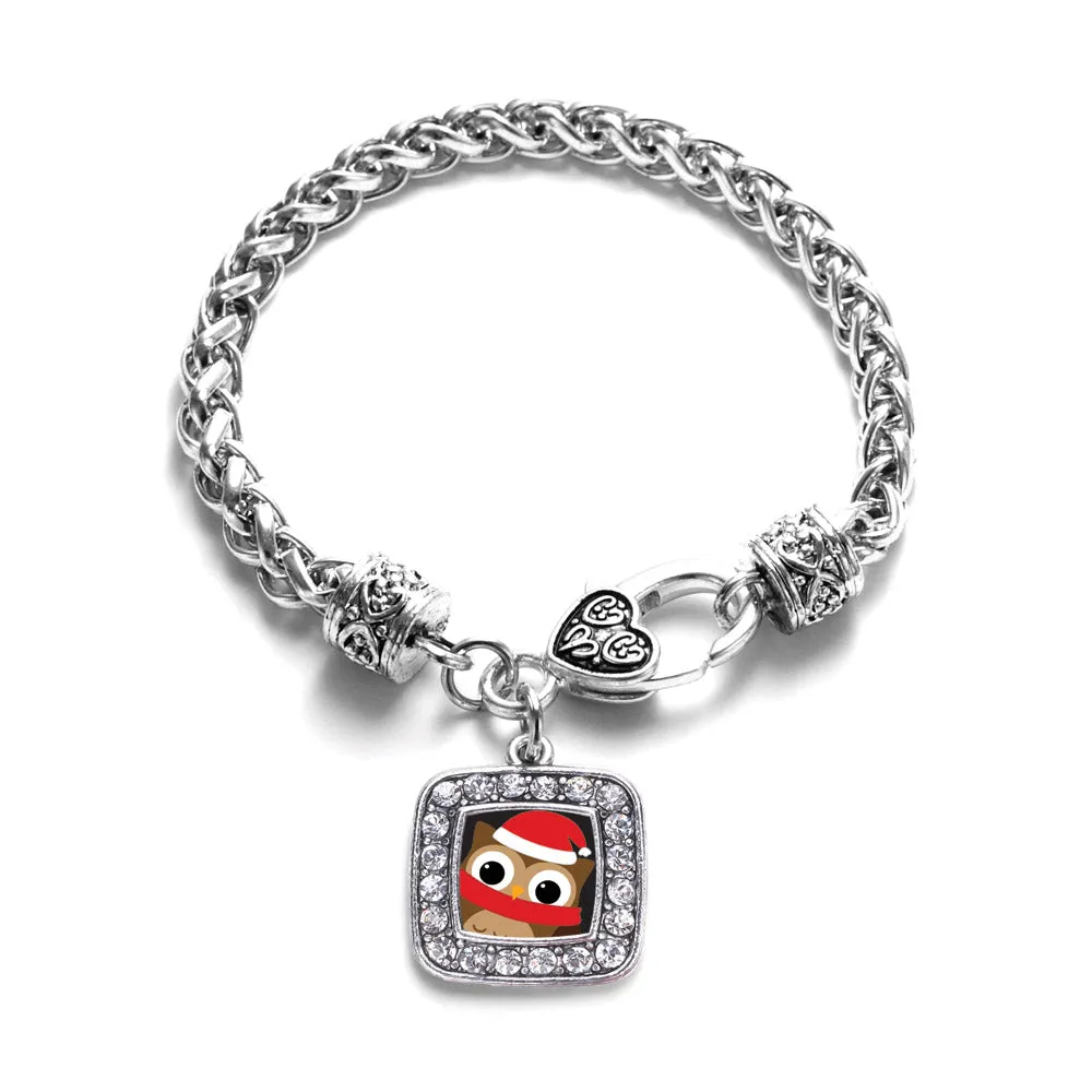 Silver Holiday Hoot Square Charm Braided Bracelet