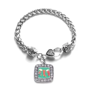 Silver Holiday Stockings Square Charm Braided Bracelet