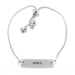 Silver Hope Ribbon Adjustable Bar Bracelet