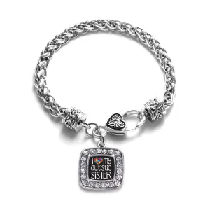 Silver I Love My Autistic Sister Square Charm Braided Bracelet