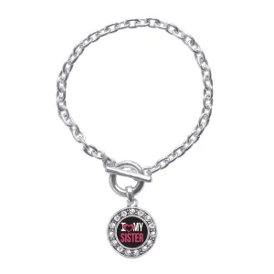 Silver I Love My Sister Circle Charm Toggle Bracelet