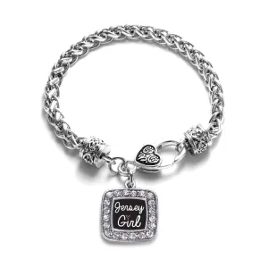 Silver Jersey Girl Square Charm Braided Bracelet