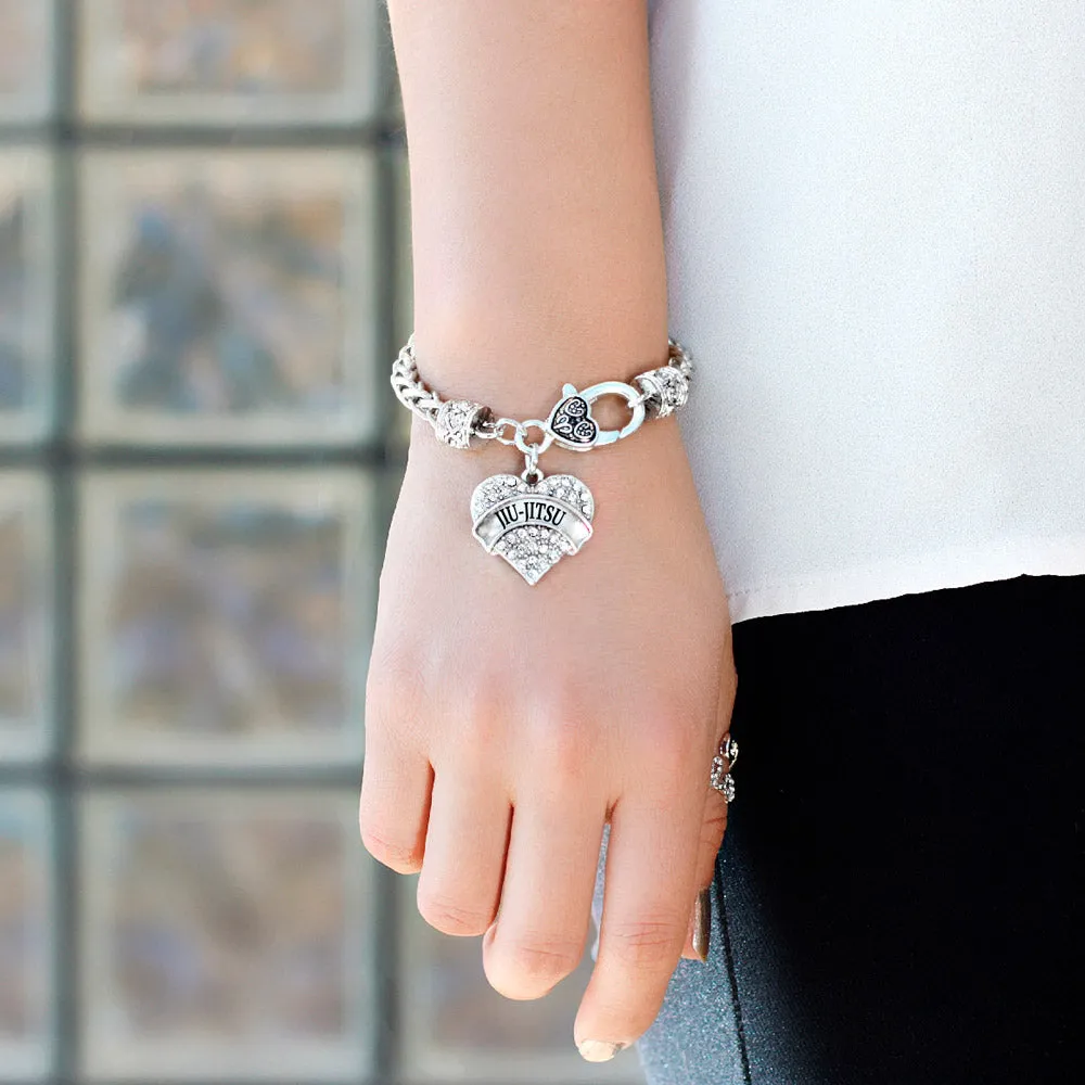 Silver Jiu-jitsu Pave Heart Charm Braided Bracelet