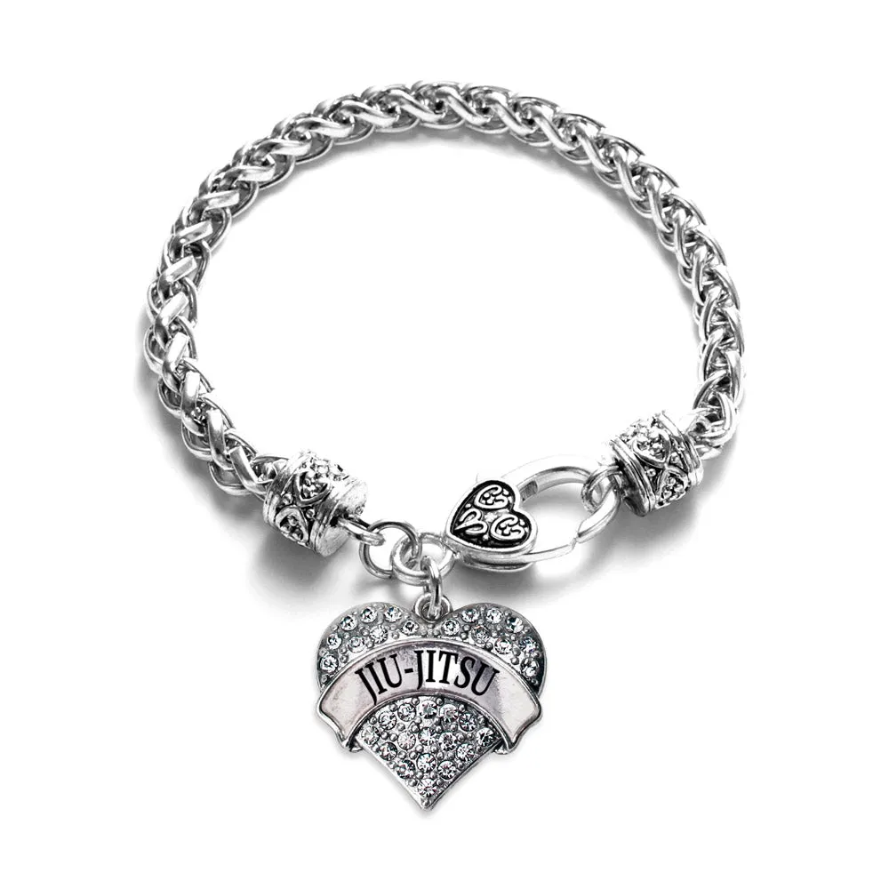 Silver Jiu-jitsu Pave Heart Charm Braided Bracelet