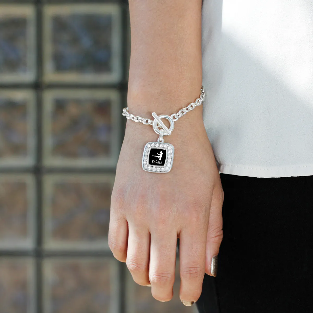 Silver Karate Square Charm Toggle Bracelet