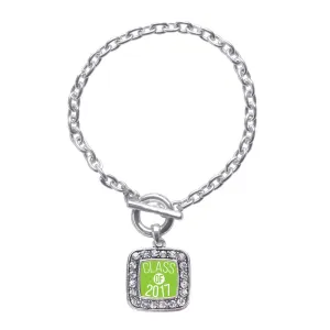 Silver Lime Green Class of 2017 Square Charm Toggle Bracelet