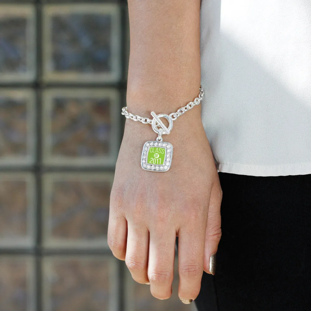 Silver Lime Green Class of 2017 Square Charm Toggle Bracelet