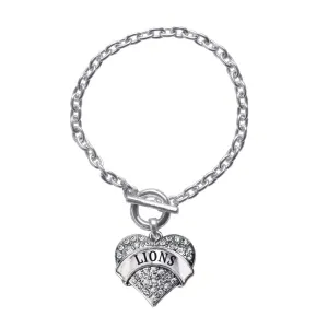 Silver Lions Pave Heart Charm Toggle Bracelet