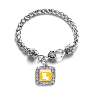 Silver Louisiana Outline Square Charm Braided Bracelet