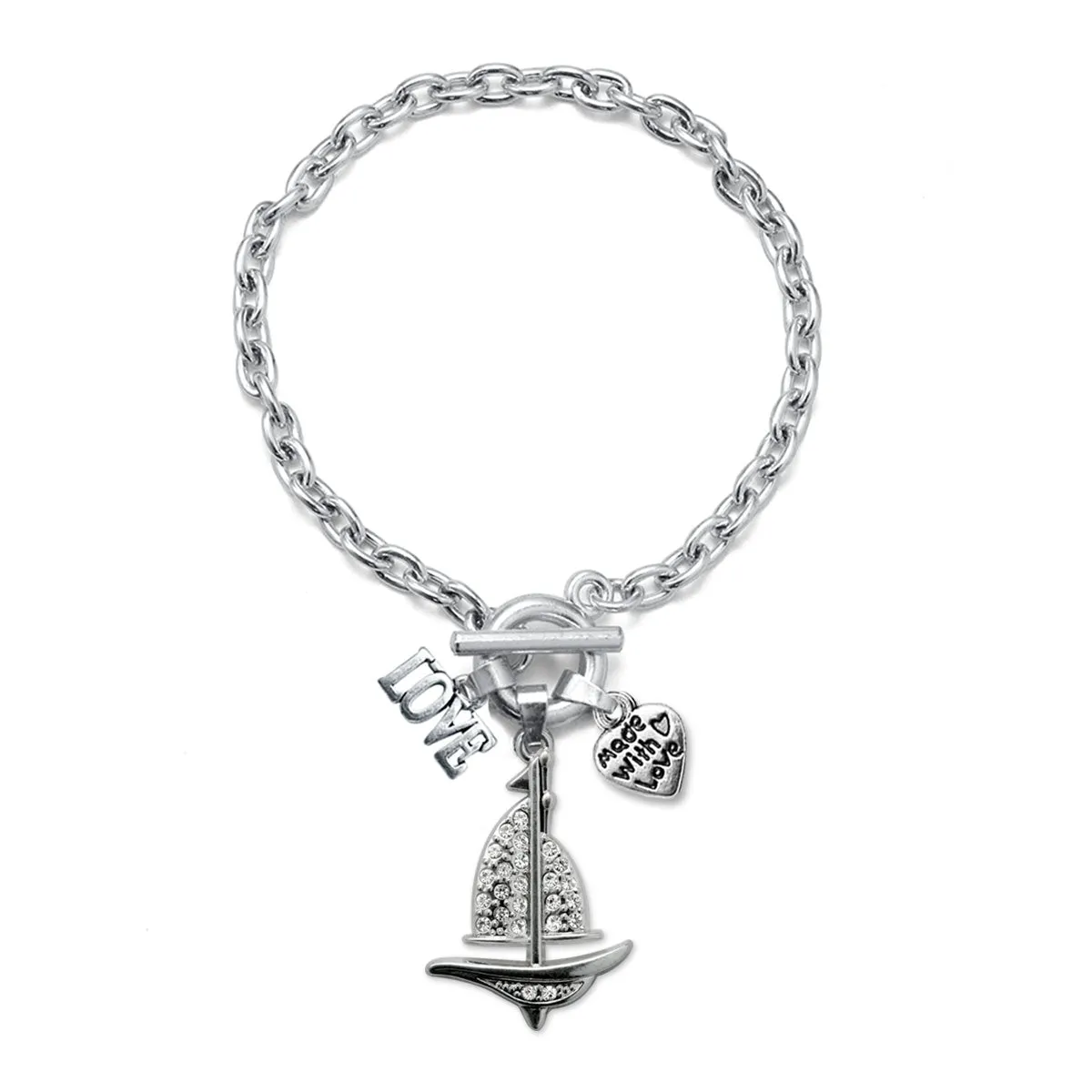 Silver Love Sail Boat Charm Toggle Bracelet