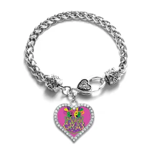 Silver Mardi Gras Masks Open Heart Charm Braided Bracelet