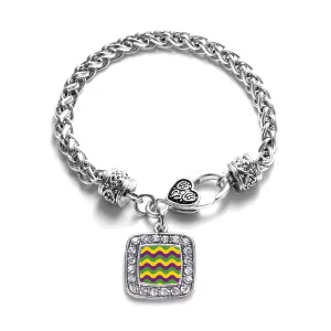 Silver Mardi Gras Wave Pattern Square Charm Braided Bracelet