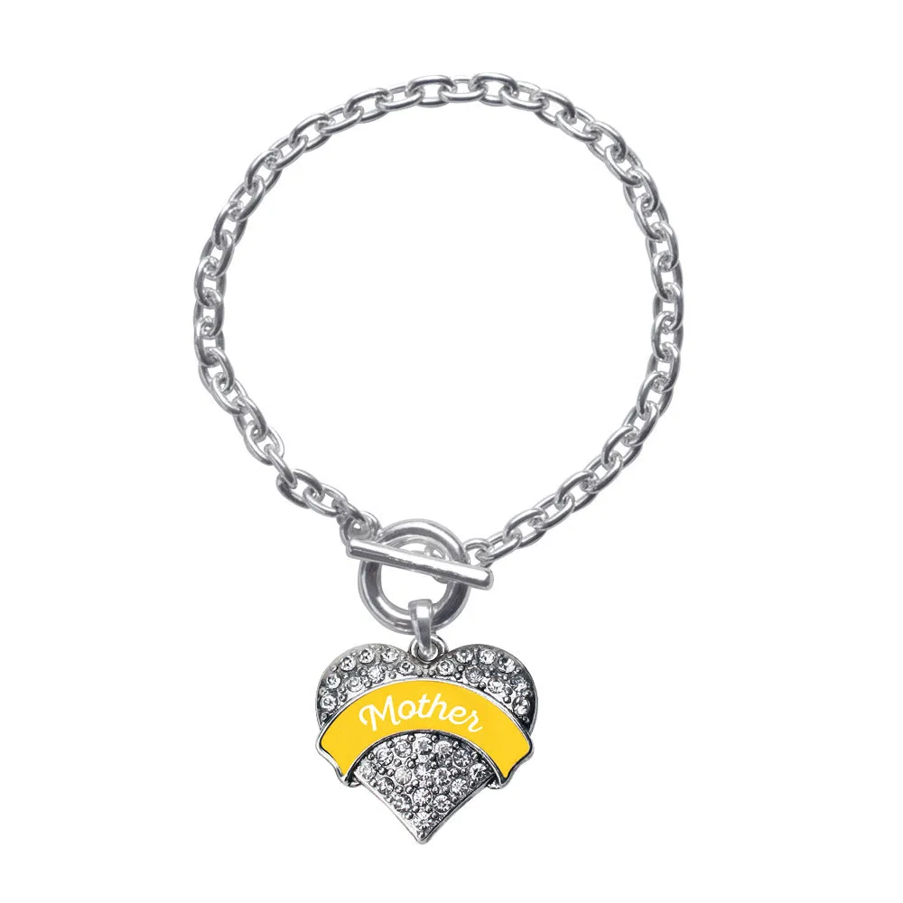 Silver Marigold Mother Pave Heart Charm Toggle Bracelet