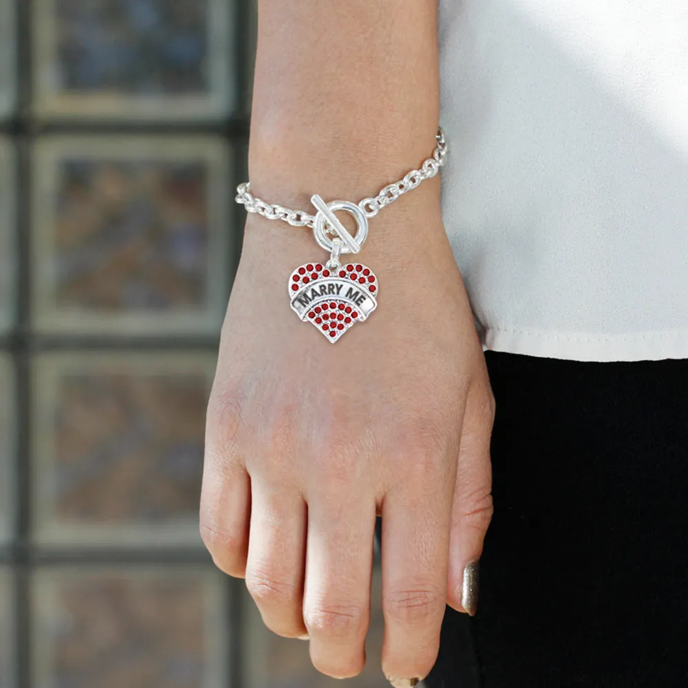 Silver Marry Me Red Candy Red Pave Heart Charm Toggle Bracelet