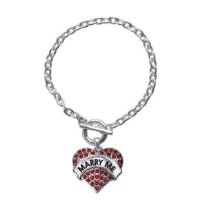 Silver Marry Me Red Candy Red Pave Heart Charm Toggle Bracelet