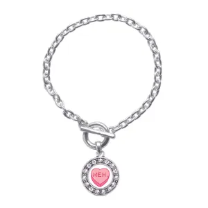 Silver Meh Candy Heart Circle Charm Toggle Bracelet