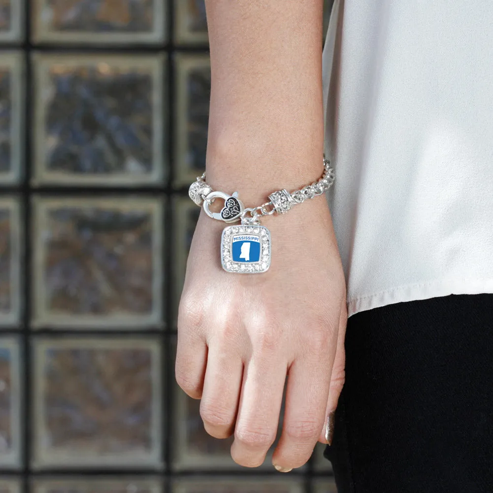 Silver Mississippi Outline Square Charm Braided Bracelet