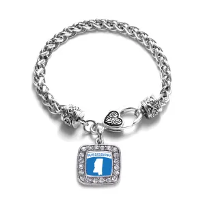 Silver Mississippi Outline Square Charm Braided Bracelet