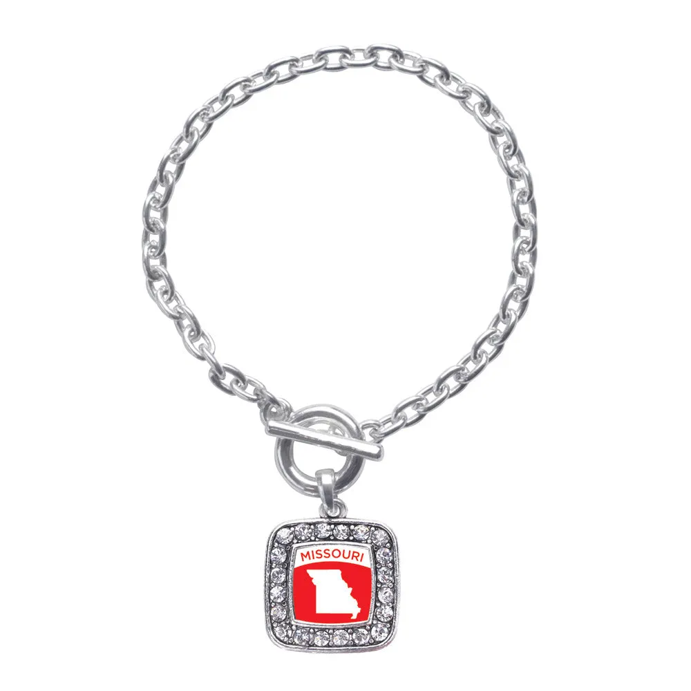 Silver Missouri Outline Square Charm Toggle Bracelet