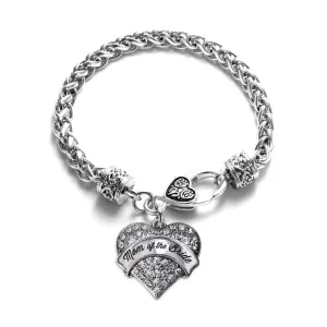 Silver Mom of the Bride Pave Heart Charm Braided Bracelet