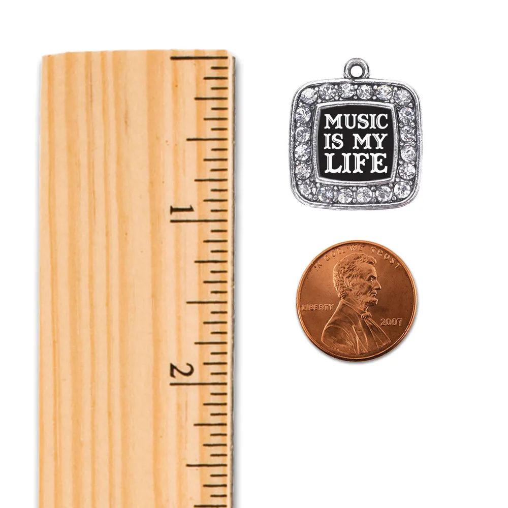 Silver Music Is My Life Square Charm Toggle Bracelet