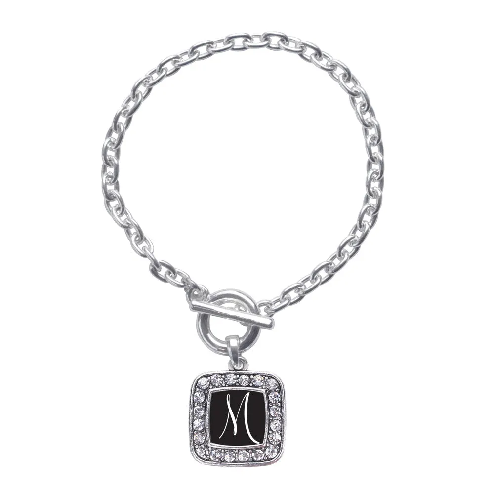 Silver My Script Initials - Letter M Square Charm Toggle Bracelet