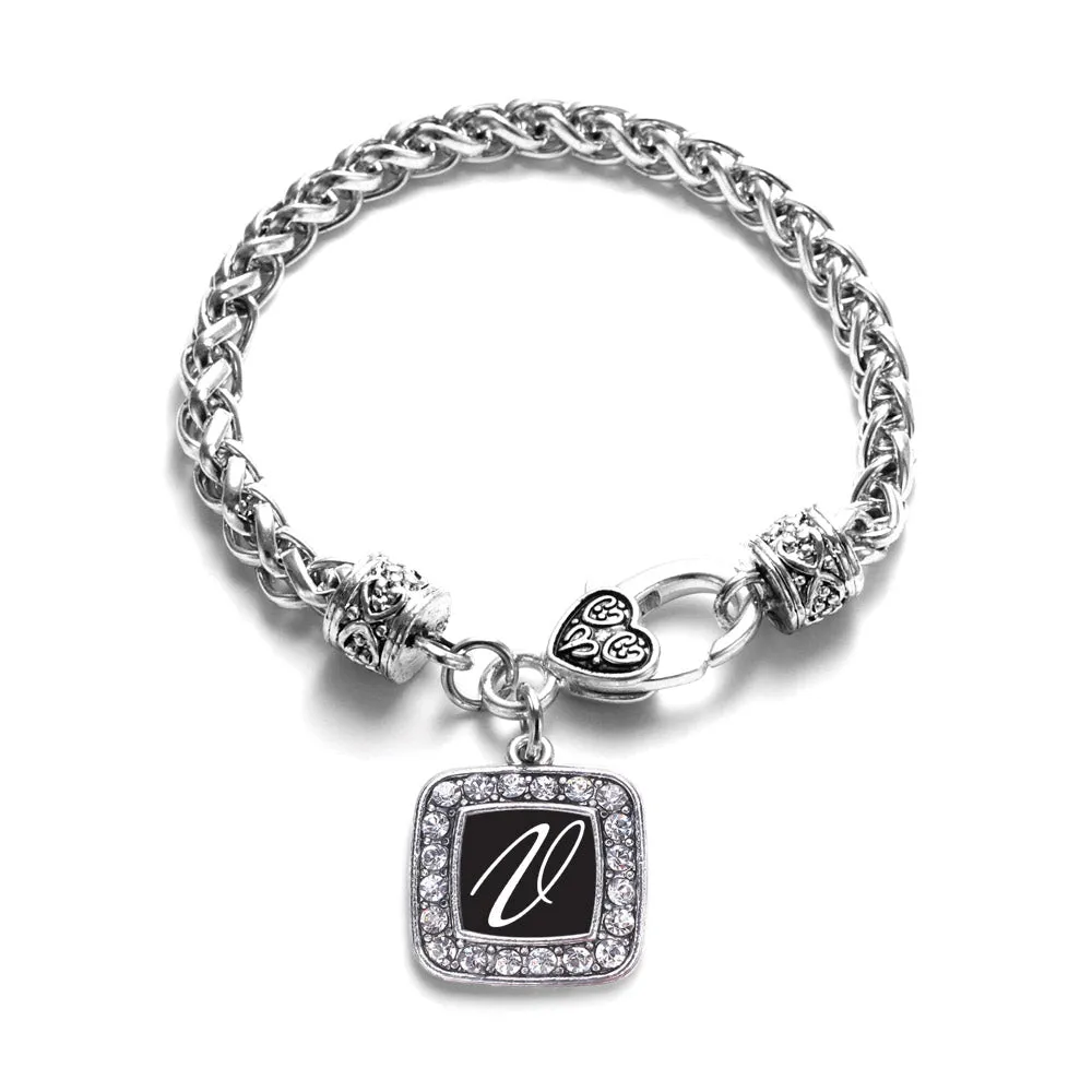 Silver My Script Initials - Letter V Square Charm Braided Bracelet