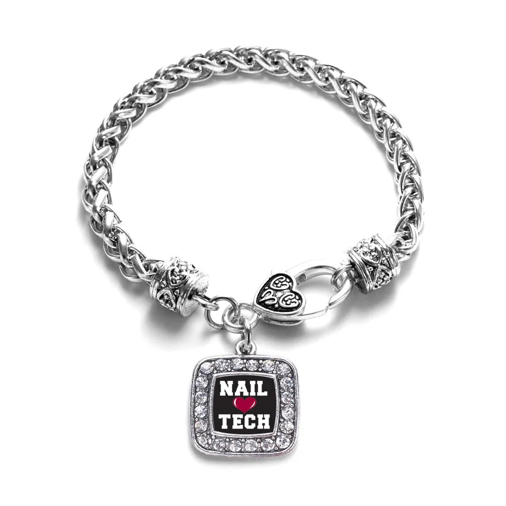 Silver Nail Tech Square Charm Braided Bracelet