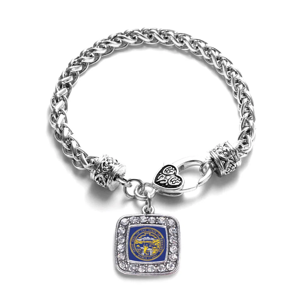 Silver Nebraska Flag Square Charm Braided Bracelet