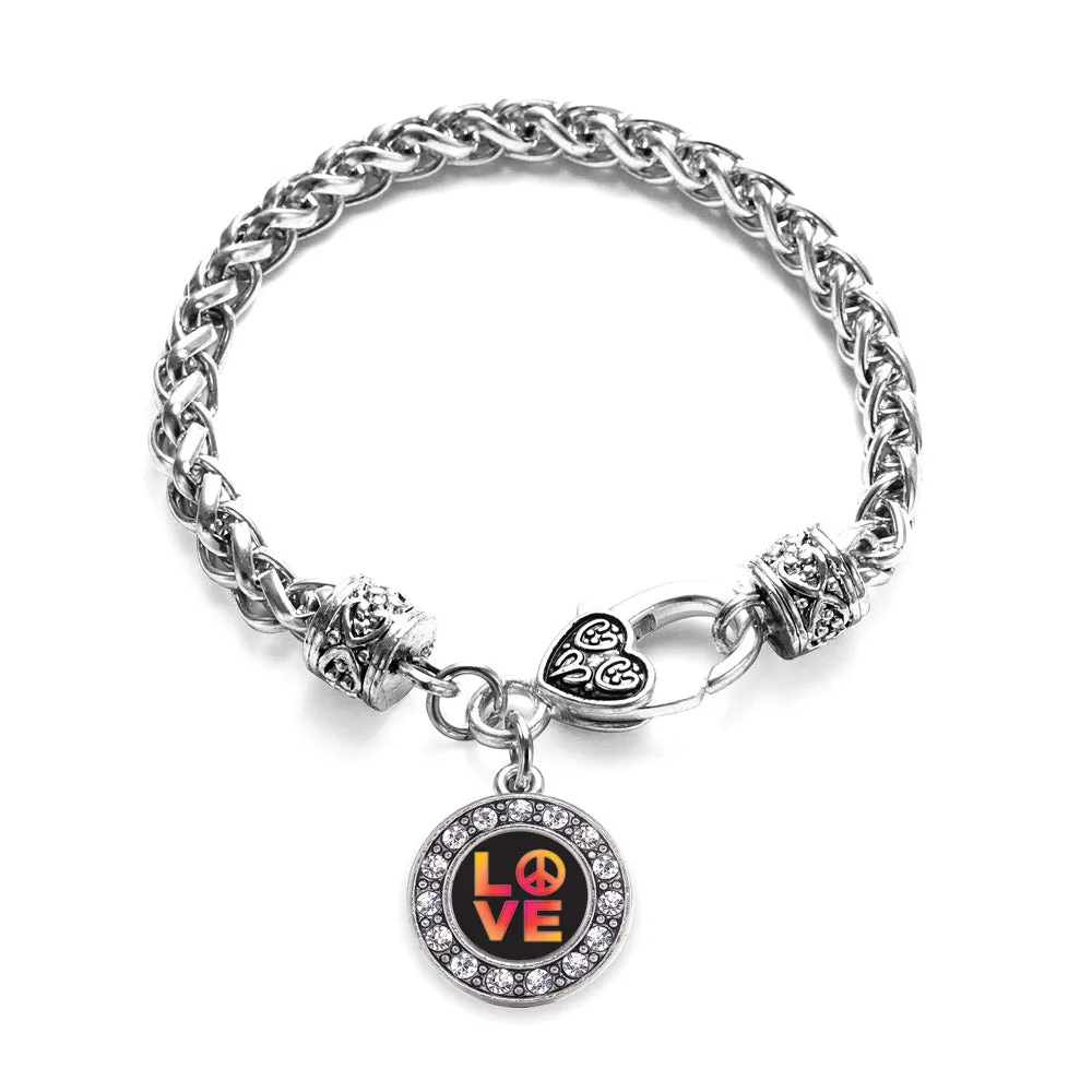 Silver Peace And Love Circle Charm Braided Bracelet