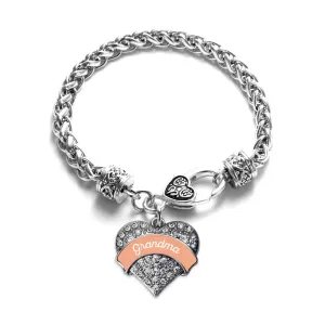 Silver Peach Grandma Pave Heart Charm Braided Bracelet