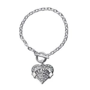 Silver Pet mom Pave Heart Charm Toggle Bracelet