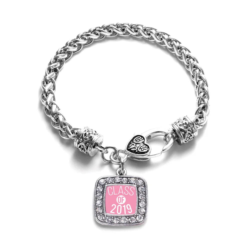 Silver Pink Class of 2019 Square Charm Braided Bracelet