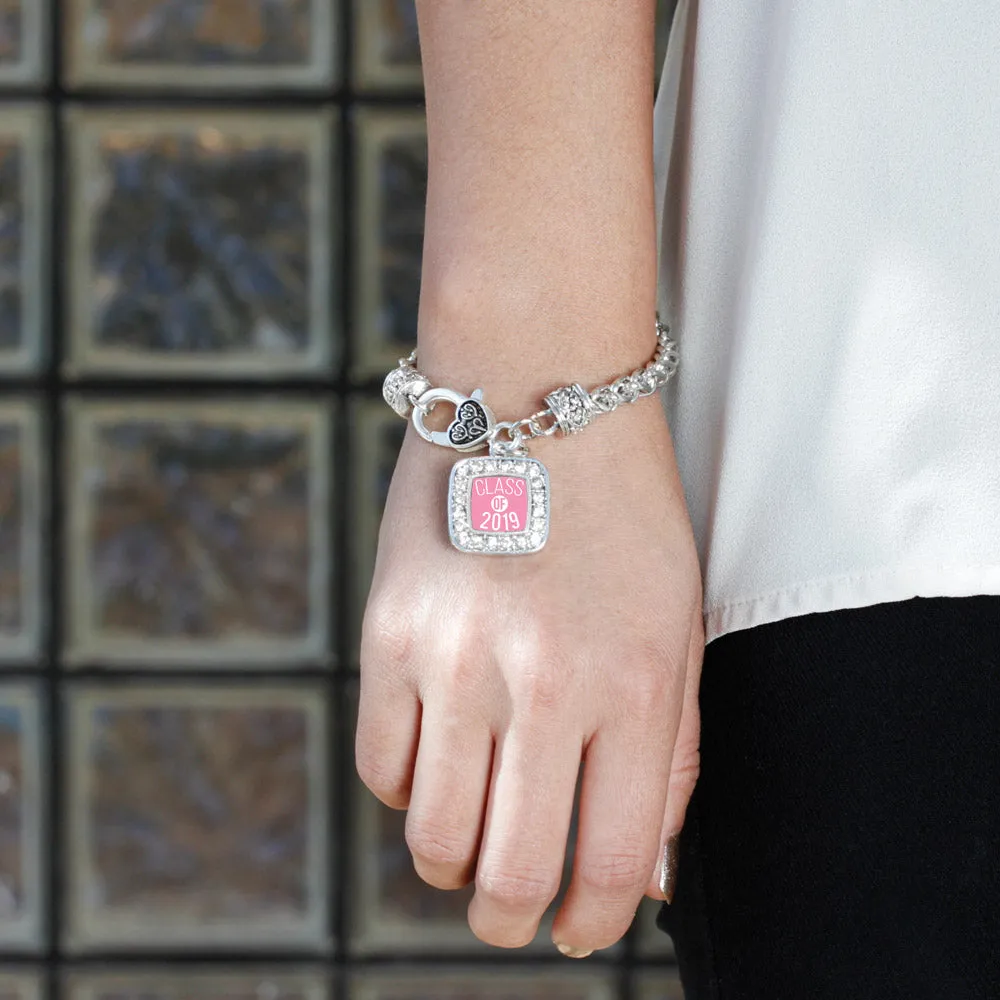 Silver Pink Class of 2019 Square Charm Braided Bracelet