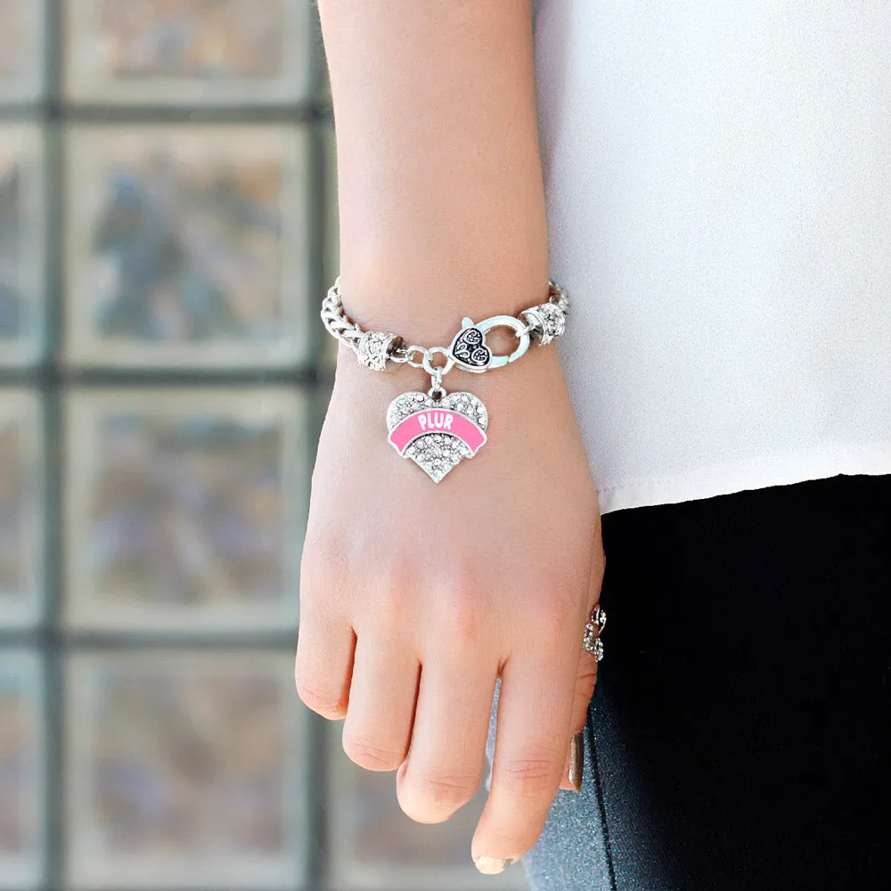 Silver Pink PLUR Pave Heart Charm Braided Bracelet