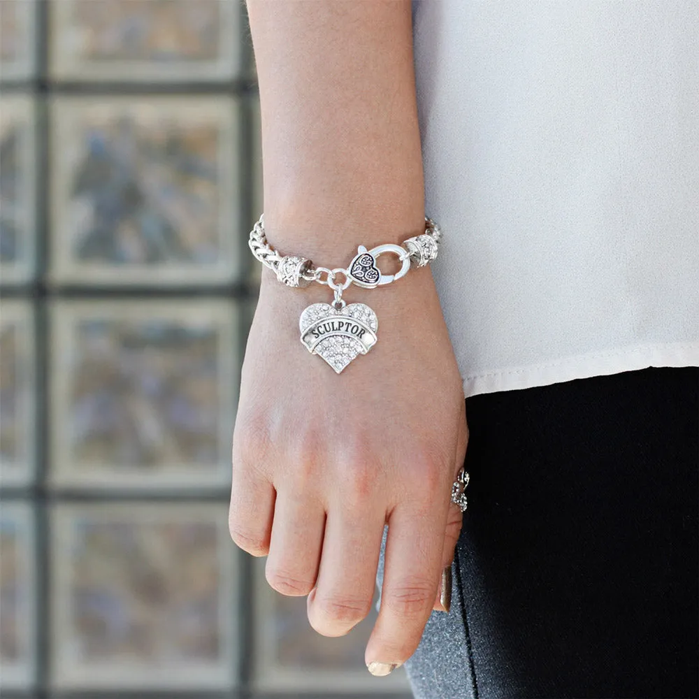 Silver Sculptor Pave Heart Charm Braided Bracelet