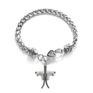 Silver Skiing Charm Braided Bracelet