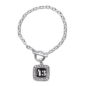 Silver Sport Number 43 Square Charm Toggle Bracelet