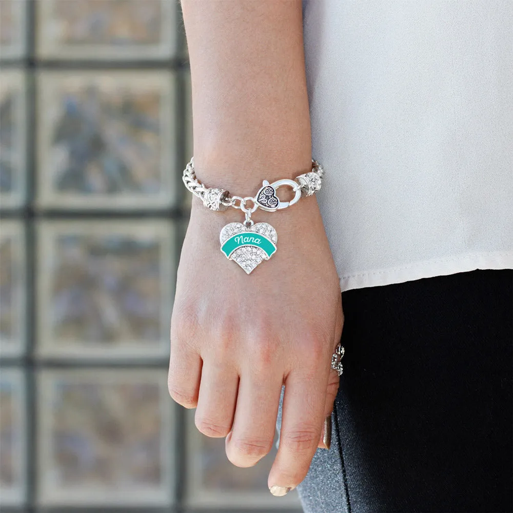 Silver Teal Nana Pave Heart Charm Braided Bracelet