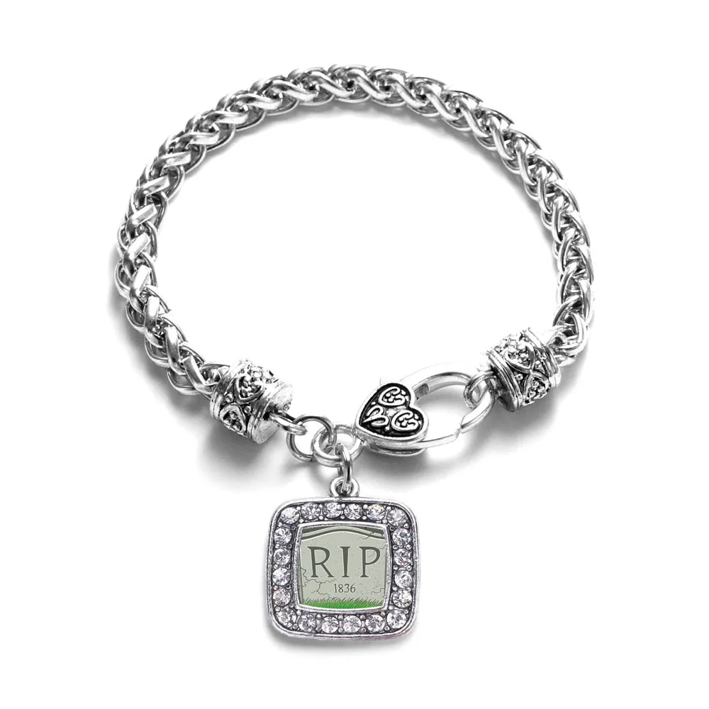 Silver Tomb Stone Square Charm Braided Bracelet