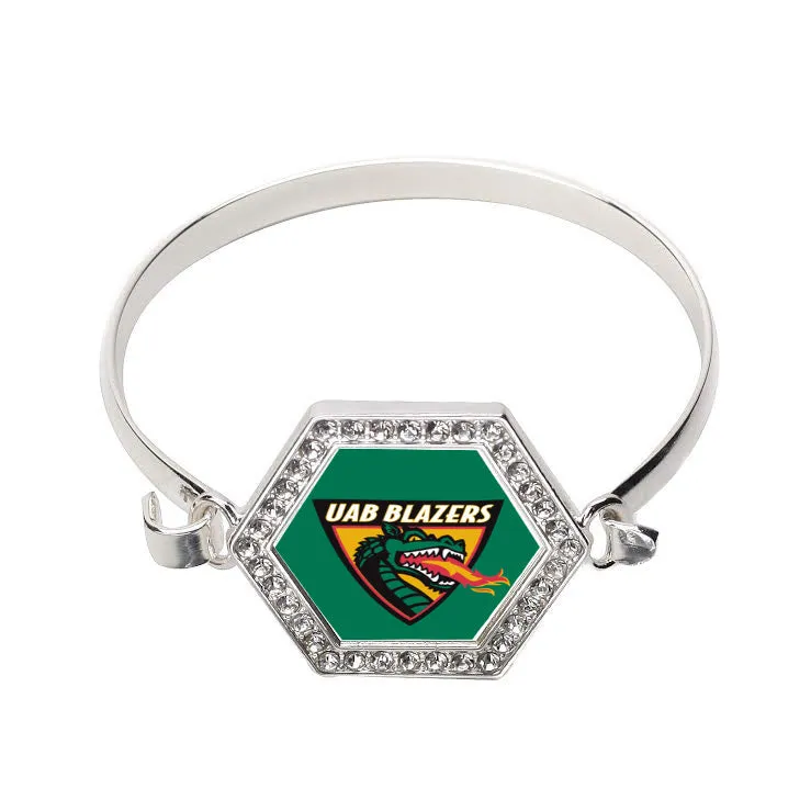 Silver University of Alabama at Birmingham [NCAA] Hexagon Charm Bangle Bracelet