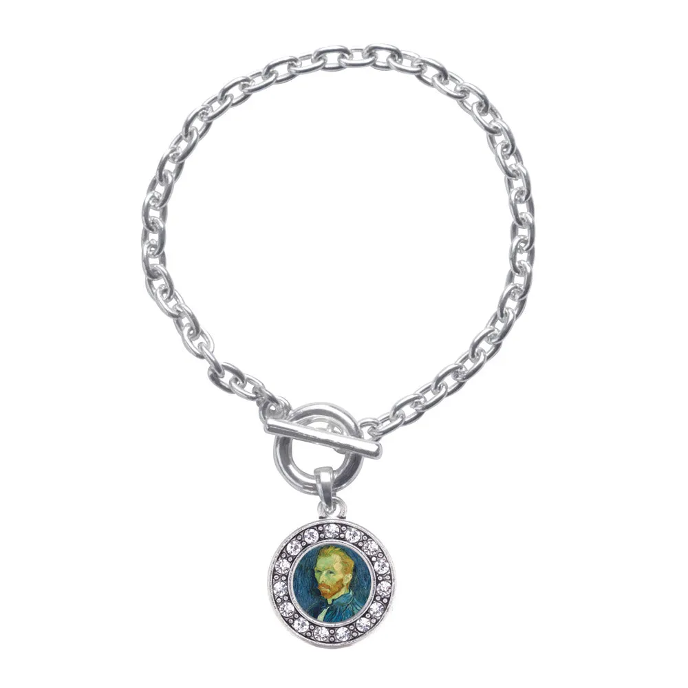 Silver Vincent Van Gogh Circle Charm Toggle Bracelet